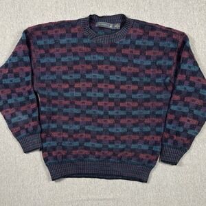 Vintage Crossings Sweater Mens Medium Crewneck Wool Pullover USA Knit Red Blue